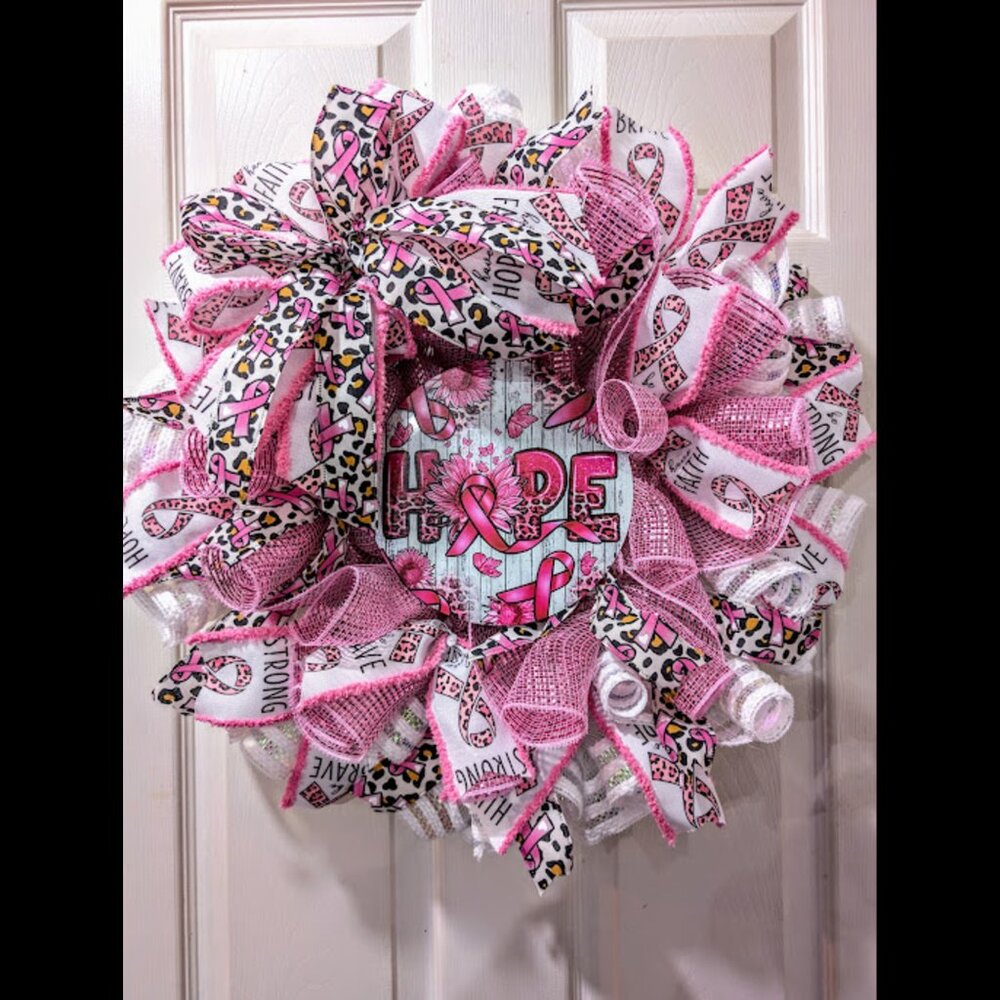 Cancer Hope Wreath, Breast Cancer Awareness Wreath, Cheetah Print Decor, Gift